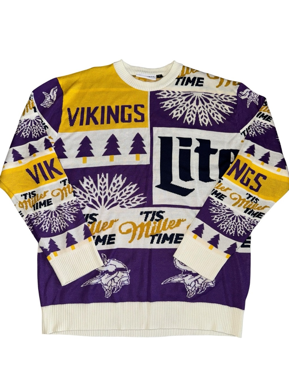 Vikings Miller Lite Sweater Mens XL Ugly Christmas NFL Knit Pullover
